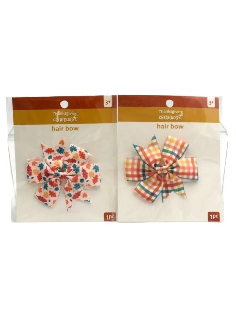Hair Bows For Kids Leaf & Plaid Patterns Set Of 2 Fall Thanksgiving